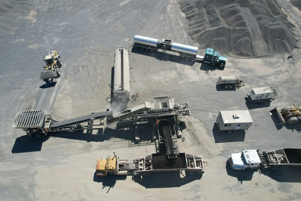 an aerial view of a construction site with machinery